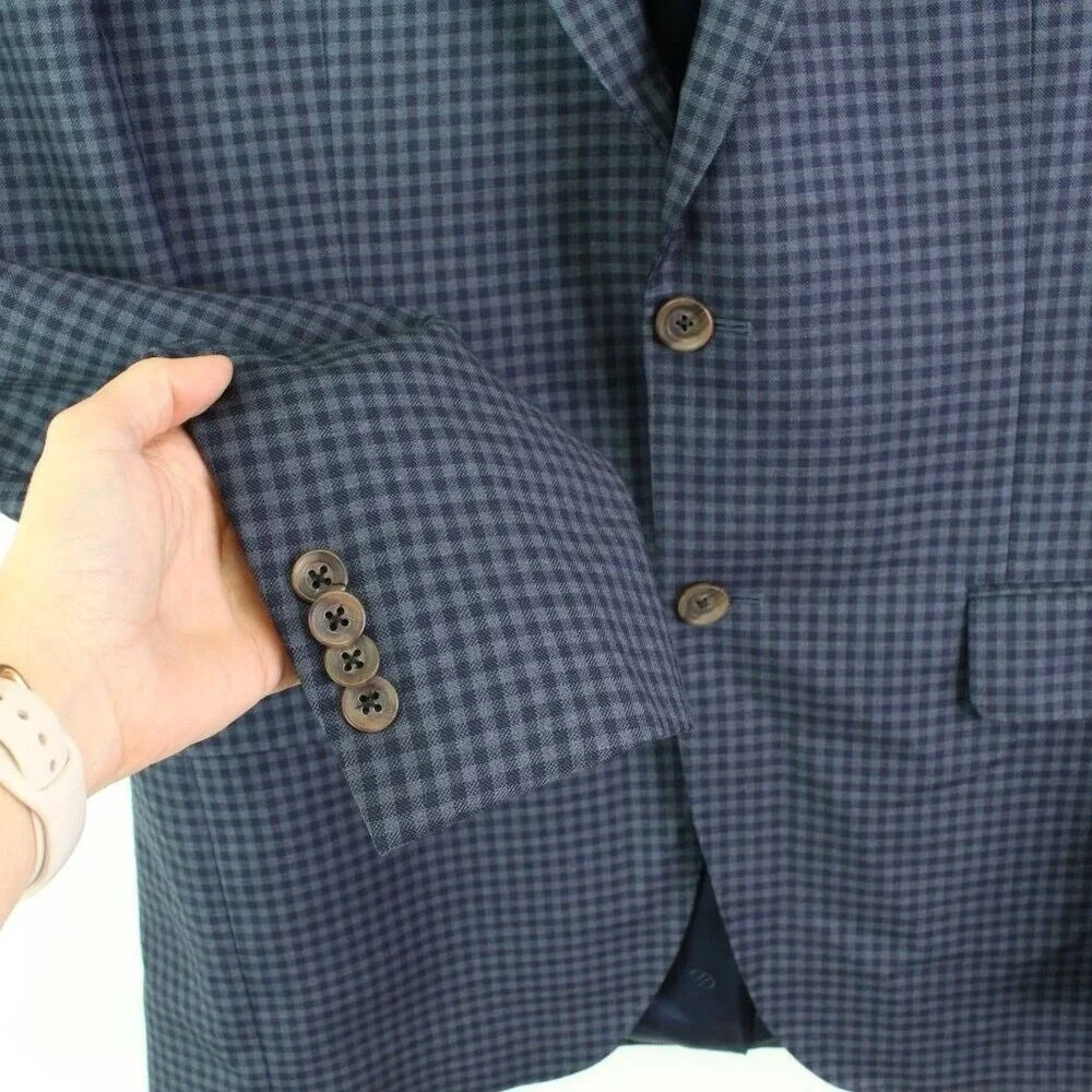 David Donahue‎ Virgin Wool Connor Sport Coat Check Blue Size 40R